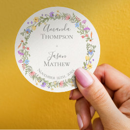 Sticker Rond Mariage de fleur sauvage rose vif violet fleuri