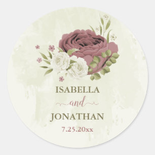 Sticker Rond mariage de fleurs blanches rose et poussiéreuses