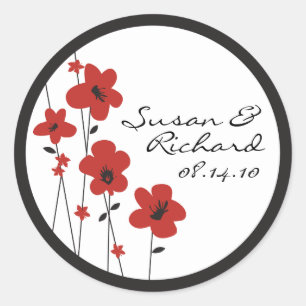 Sticker Rond Mariage de fleurs d'anémones rouge et noir