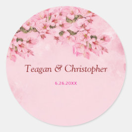 Sticker Rond Mariage de fleurs de cerisiers roses