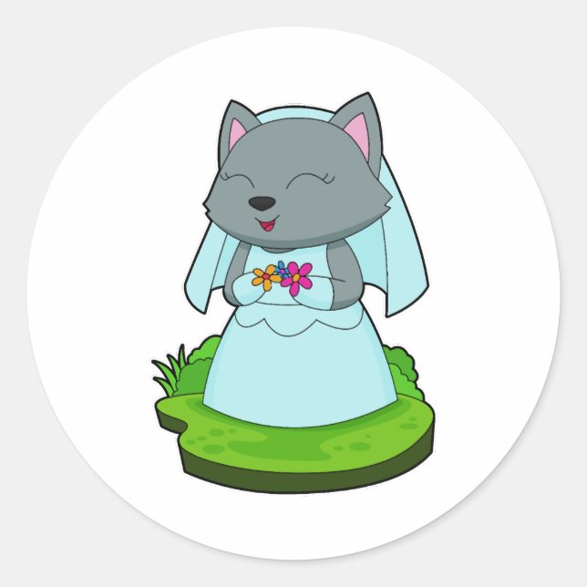 Sticker Rond Mariage de fleurs de mariée de chats (Devant)