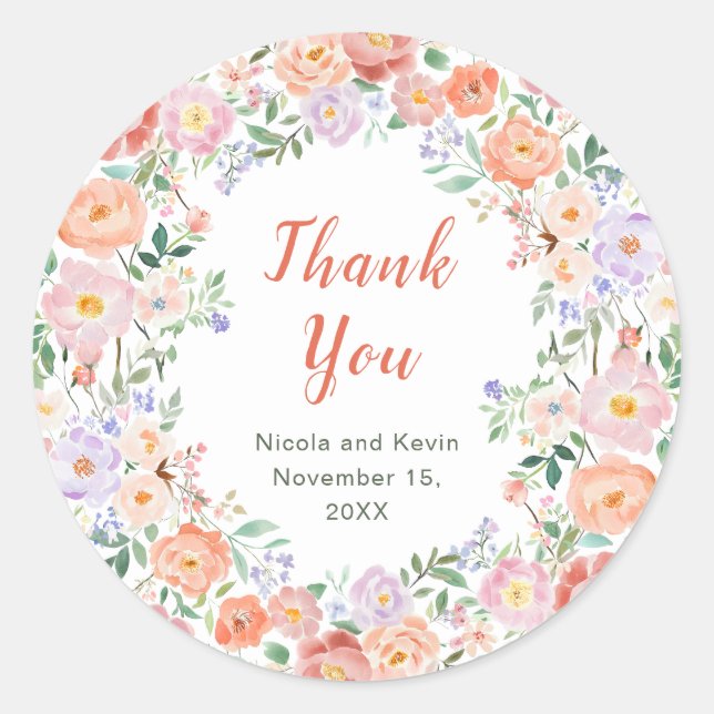 Sticker Rond Mariage de fleurs printanières (Devant)