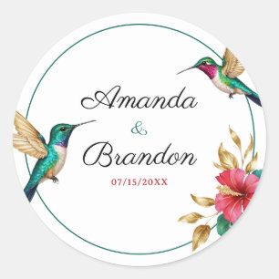 Sticker Rond Mariage de fleurs tropicales rouges des colibris v