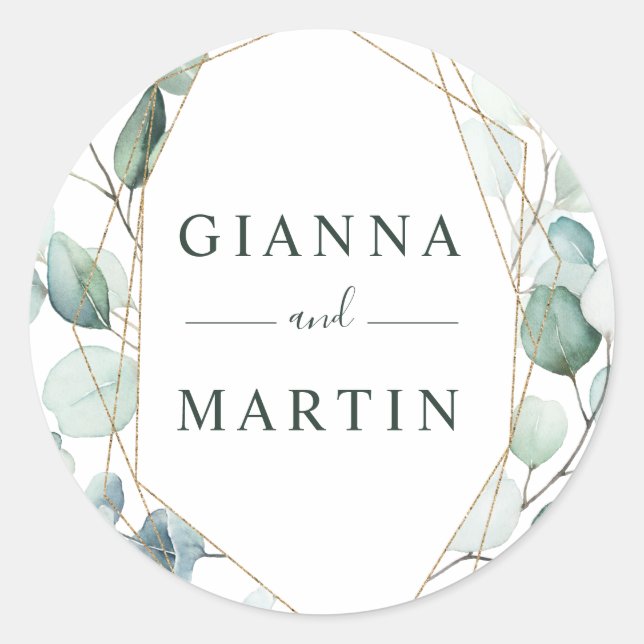 Sticker Rond Mariage de Foliage Géométrique Or (Devant)