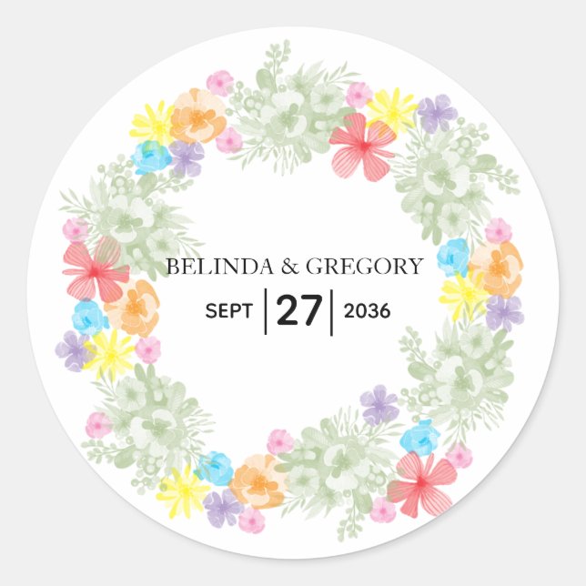 Sticker Rond Mariage de germe floral rustique (Devant)