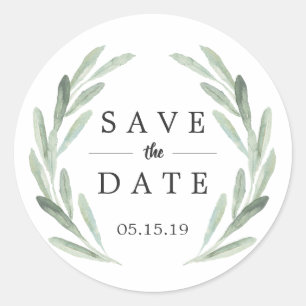 Sticker Rond Mariage de germe vert rustique Enregistrer la date