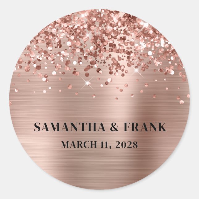 Sticker Rond Mariage de glamme Rose d'or Glitter (Devant)