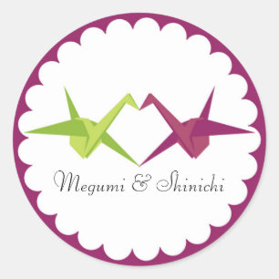 Sticker Rond Mariage de grue papier Origami