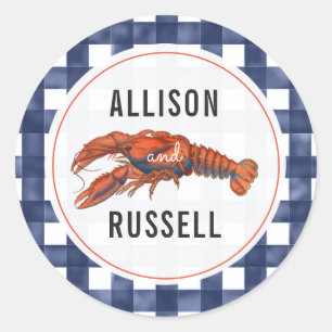 Sticker Rond Mariage de homard En vichy bleu