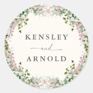 Sticker Rond Mariage de Jardin Élégant aux Teintes Rose
