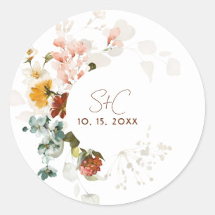 Sticker Rond Mariage de jardin floral bohème rustique chic avec