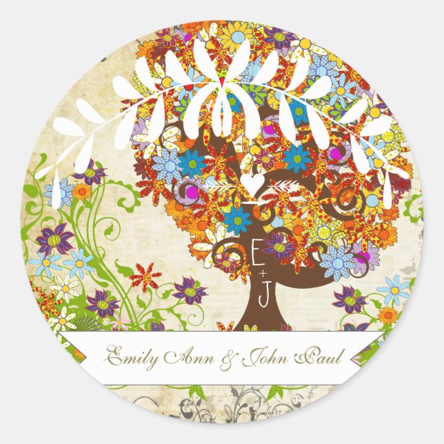 Sticker Rond Mariage de la branche côté forêt enchantée (Devant)