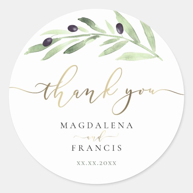 Sticker Rond mariage de la branche d'olivier merci (Devant)