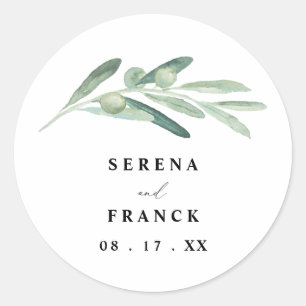 Sticker Rond Mariage de la branche d'olivier rustique