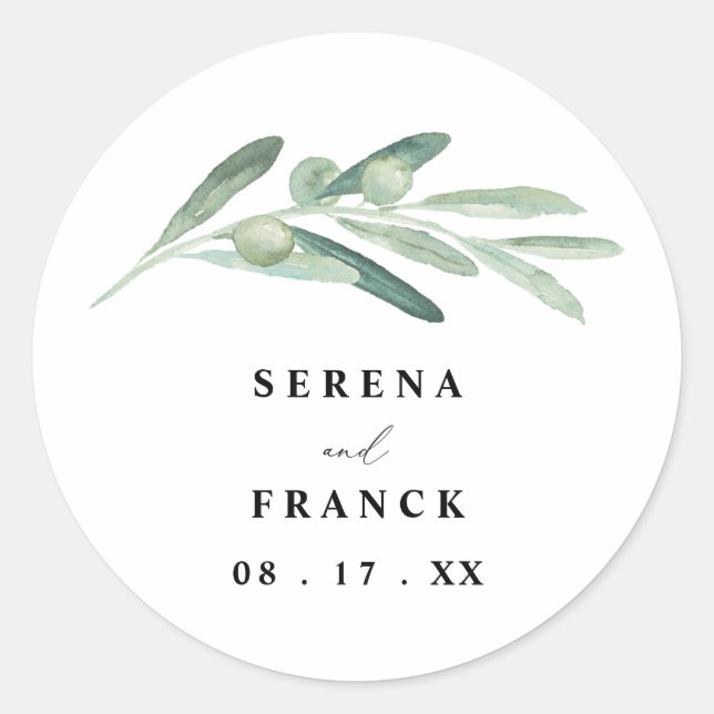 Sticker Rond Mariage de la branche d'olivier rustique (Devant)