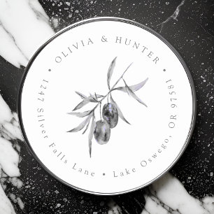 Sticker Rond Mariage de la branche Olive Couple Noms Adresse de