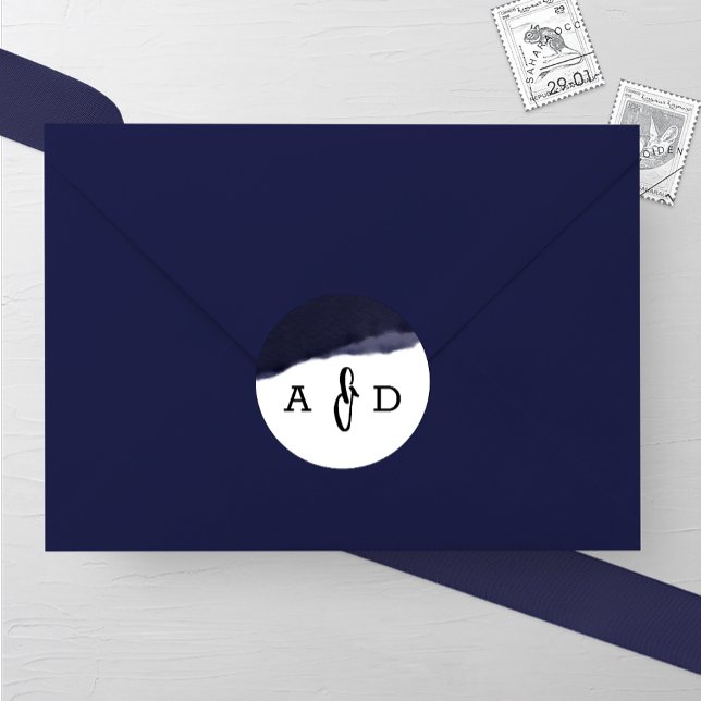 Sticker Rond Mariage de la brosse à l'aquarelle de la marine (Créateur téléchargé)