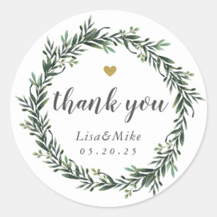 Sticker Rond Mariage de la couronne botanique pour le Merci
