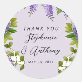 Sticker Rond Mariage de la glycine violette à pendaison botaniq