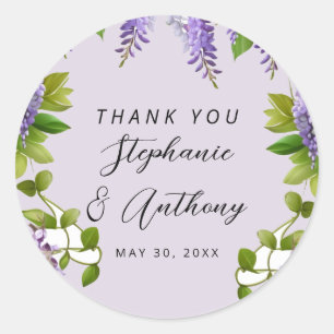 Sticker Rond Mariage de la glycine violette à pendaison botaniq