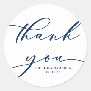 Sticker Rond Mariage de la marine Blue Calligraphie Merci
