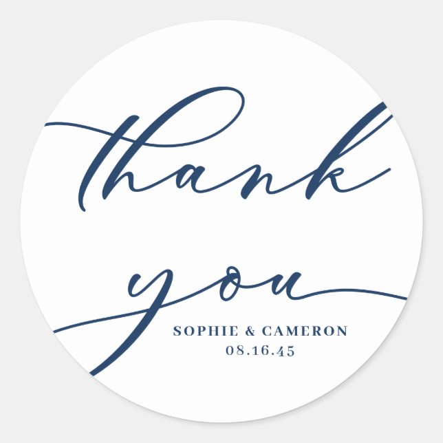 Sticker Rond Mariage de la marine Blue Calligraphie Merci (Devant)