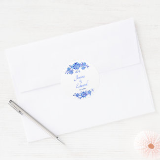 Sticker Rond Mariage de la marine Blue Floral Garland