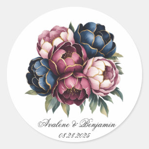 Sticker Rond Mariage de la marine Bourgogne rose