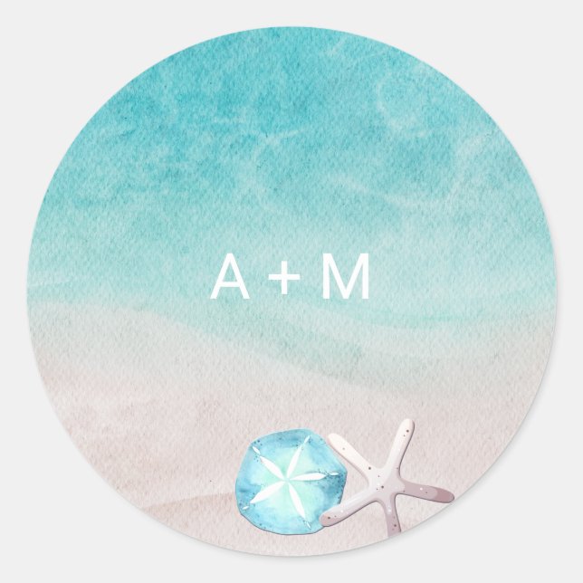 Sticker Rond Mariage de la plage d'aquarelle tropicale (Devant)
