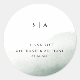 Sticker Rond Mariage de lavage monogramme Sage vert Aquarelle