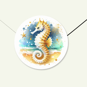 Sticker Rond Mariage de l'hippocampe côtière Pastel Ocean