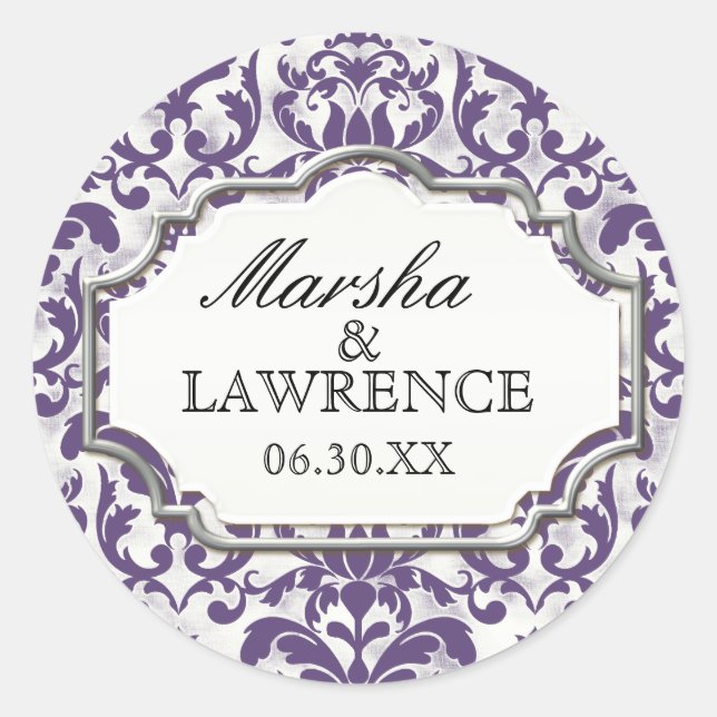 Sticker Rond Mariage de lunette argenté vieilli en Damas (Devant)