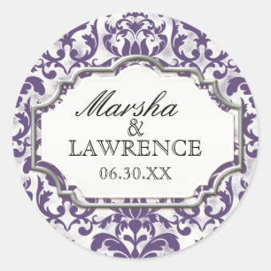 Sticker Rond Mariage de lunette argenté vieilli en Damas