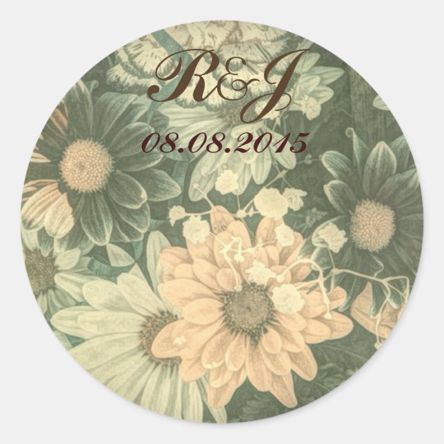 Sticker Rond mariage de marguerite d'été rétro hippie bohème (Devant)