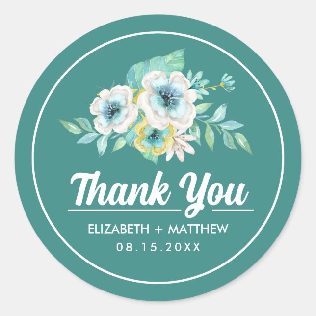 Sticker Rond Mariage de Merci à la menthe d'aquarelle (Devant)