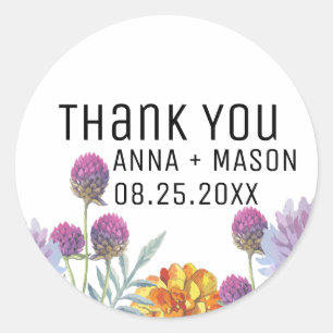 Sticker Rond Mariage de Merci d'aquarelle moderne