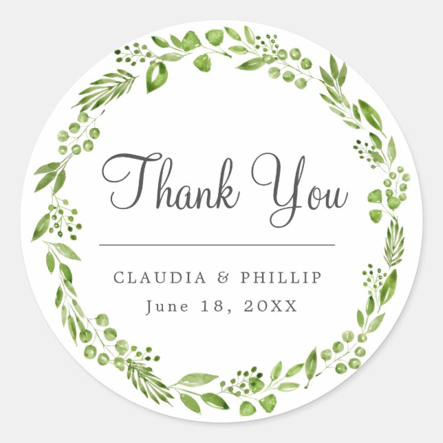 Sticker Rond Mariage de Merci de  de feuille d'olive vert rusti (Devant)