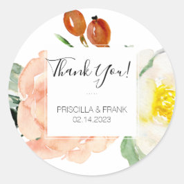Sticker Rond Mariage de Merci des fleurs de pêche