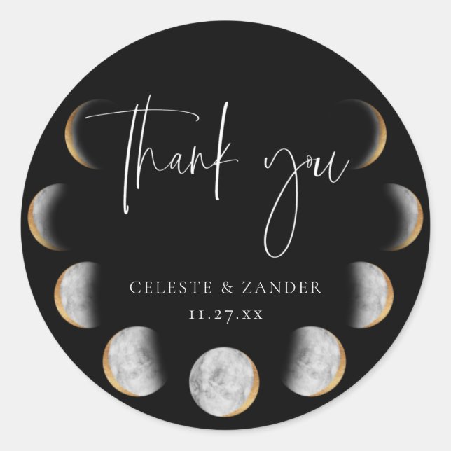 Sticker Rond Mariage de Merci  des phases de lune dorée (Devant)