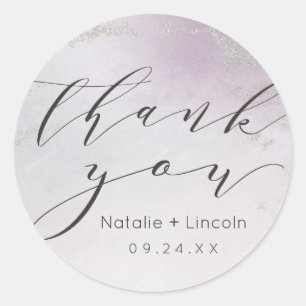 Sticker Rond Mariage de Merci d'huile d'argent violet Ombre