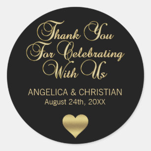 Sticker Rond Mariage de Merci d'or couleur noire personnalisé