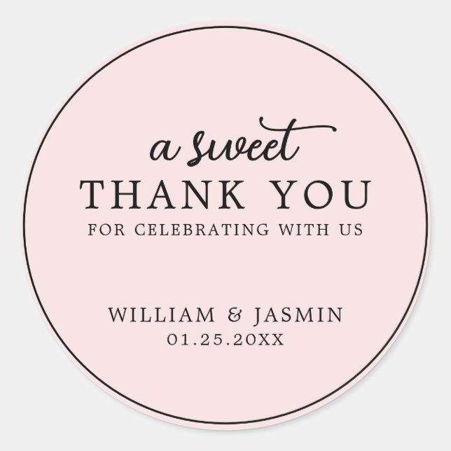 Sticker Rond Mariage de Merci doux rose pâle moderne (Devant)