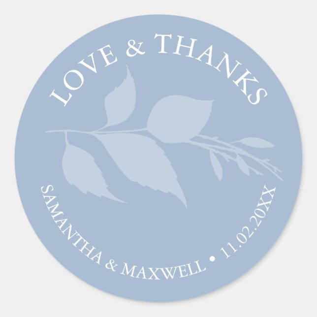 Sticker Rond Mariage de Merci Feuille bleu simple (Devant)