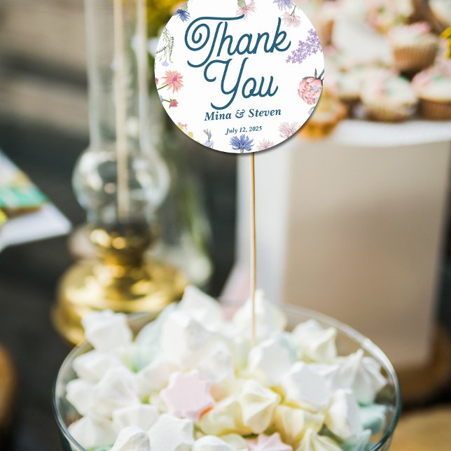 Sticker Rond Mariage de Merci fleur sauvage violet et rose (Créateur téléchargé)