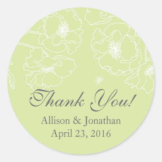 Sticker Rond Mariage de Merci floral Gracity Green Poppy (Devant)