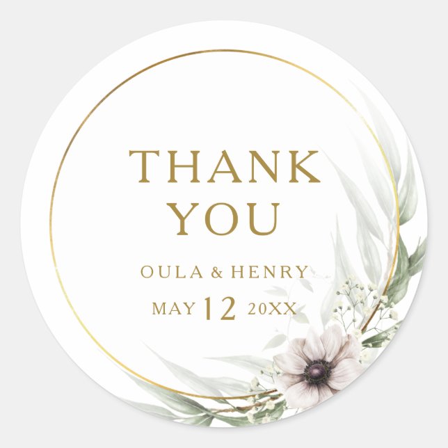 Sticker Rond Mariage de Merci géométrique Eucalyptus Gold (Devant)