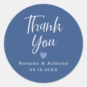 Sticker Rond Mariage De Merci Moderne Bleu Et Blanc