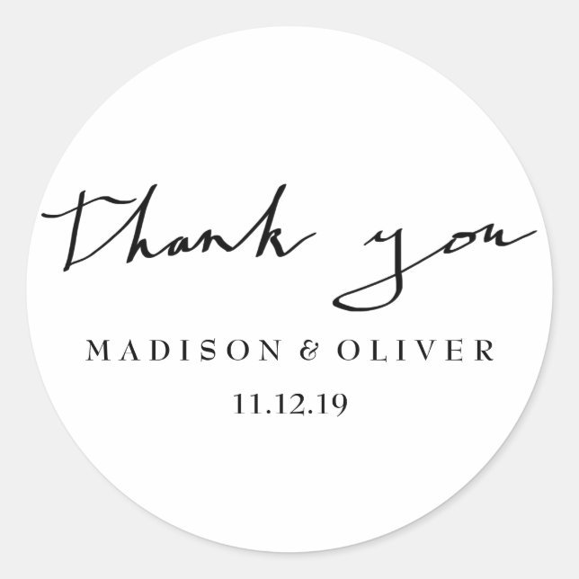 Sticker Rond Mariage de Merci moderne noir et blanc (Devant)