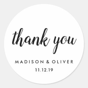 Sticker Rond Mariage de Merci moderne noir et blanc