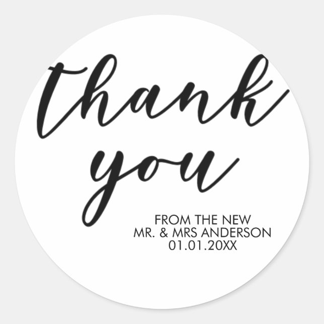 Sticker Rond Mariage de Merci noir simple et élégant (Devant)
